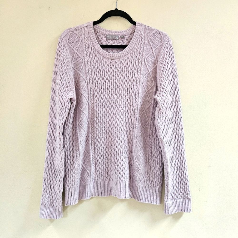 Evolution by Cyrus Fisherman Cable Knit Sweater Women's Sz XXL Lavender Chunky